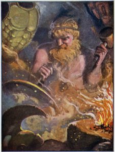 Het maken van de wapens van Achilles door William Heath Robinson